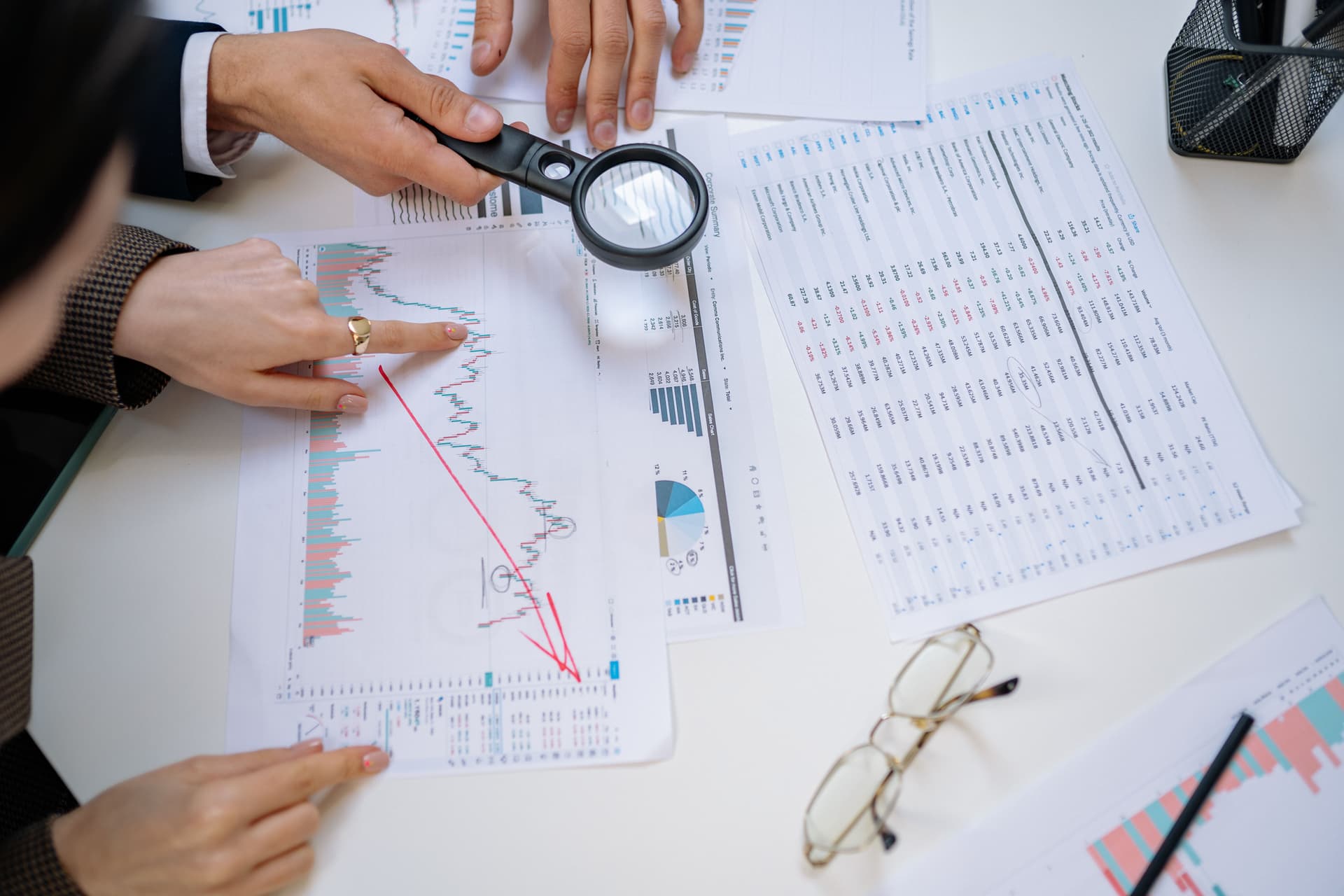 Market and financial charts reviewed during business planning