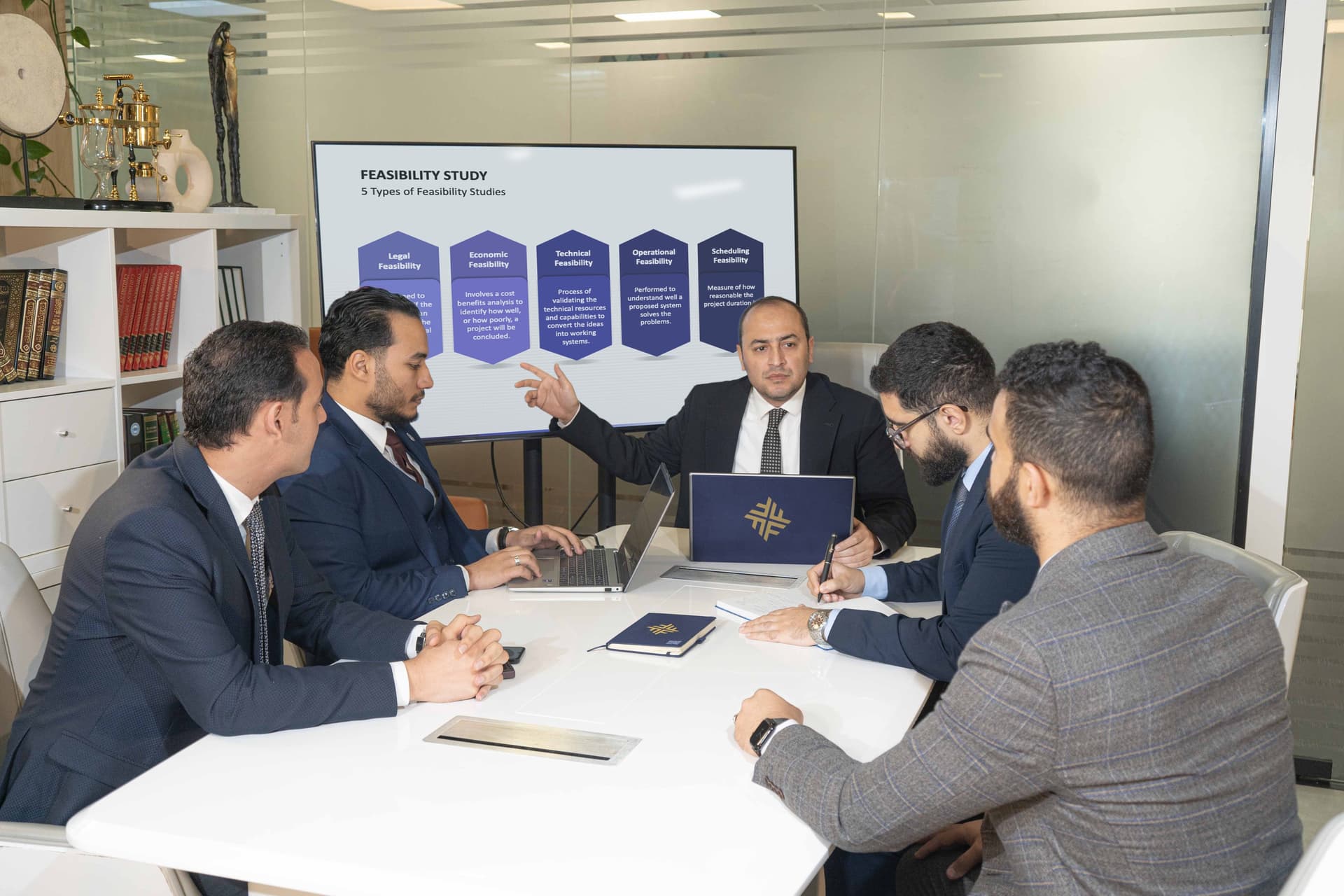 The team reviewing a feasibility study